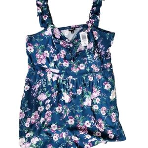 NWT Torrid Melinda Floral Legion Blue Romper Fixed Straps, Pockets Size 2X